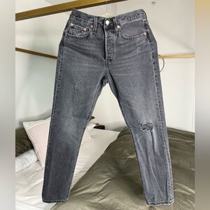 Levi’s Premium 501 Jeans 26x28 Gray Denim Button Distressed 100% Cotton Big E